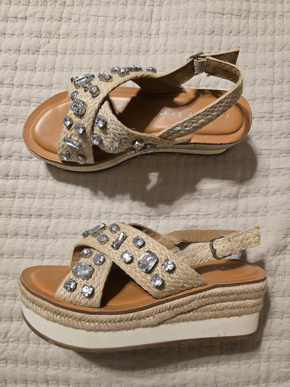 Copper Key Blingy Jute Platform Sandals